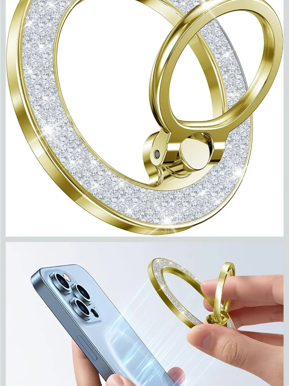 Gold Crystal Phone Ring Holder -
